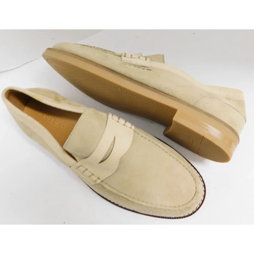Cole Haan Pinch Penny Loafers Beige Suede Leather $160rt Mens sz 9 M NEW